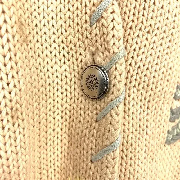 Vintage Chaus Sport V-Neck Cardigan Sweater Womens Sz M Peach Teepee Arrow Print - Picture 6 of 6